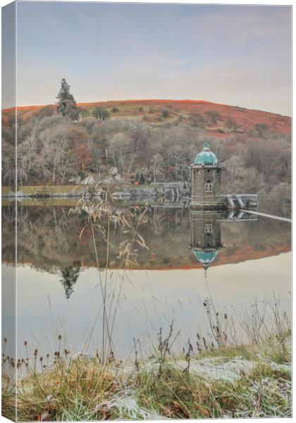 Frosty grips over Penygarreg Canvas Print by Sorcha Lewis