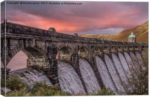 Elan Valley, Craig Goch, Sunset pinks Canvas Print by Sorcha Lewis