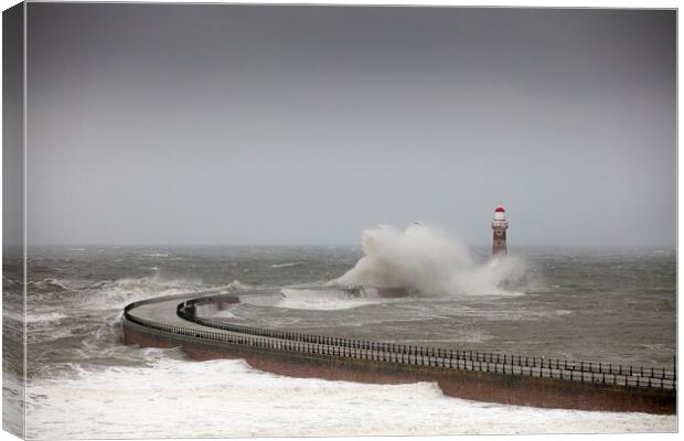 Wind and Rain at Roker Pier Canvas Print by John Hall