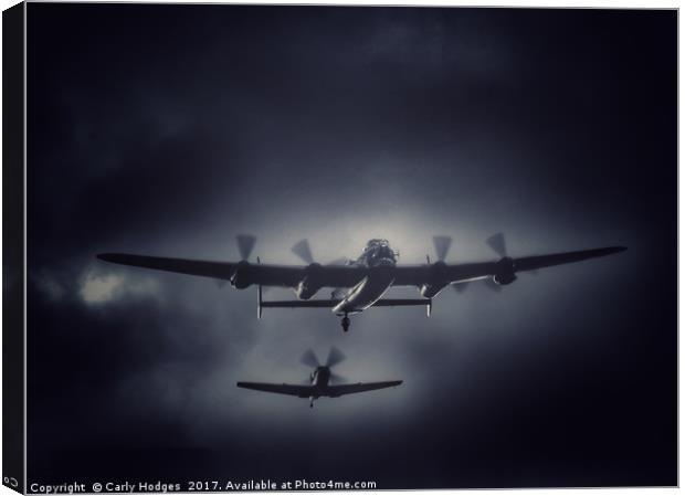 Escorted Home - Lancaster and Spitfire Canvas Print by Carly Hodges
