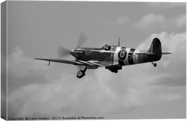 Spitfire AB910 Peter John I in D Day stripes Canvas Print by Carly Hodges