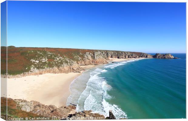 Porthcurno in Cornwall, England. Canvas Print by Carl Whitfield
