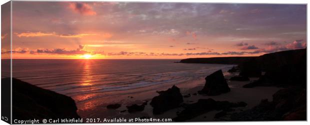 Sunset at Bedruthan Steps Panoramic Canvas Print by Carl Whitfield