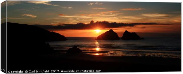 Sunset at Holywell Bay Panoramic Canvas Print by Carl Whitfield