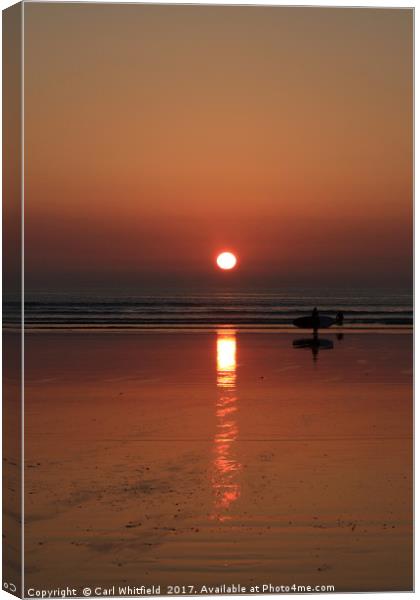 Sunset Surfer at Westward Ho! Canvas Print by Carl Whitfield