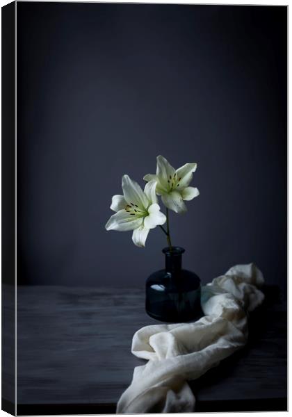 Lillies in a vase Canvas Print by Denitsa Karan