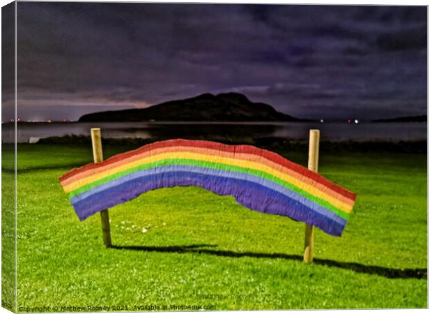 Rainbow Arch Over Holy Island Canvas Print by Mathew Rooney