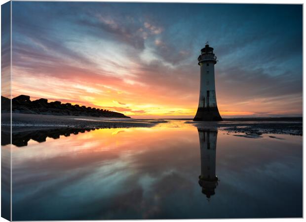 New Brighton's Perch Rock Lighthouse Sunset Reflection  Canvas Print by Andrew George