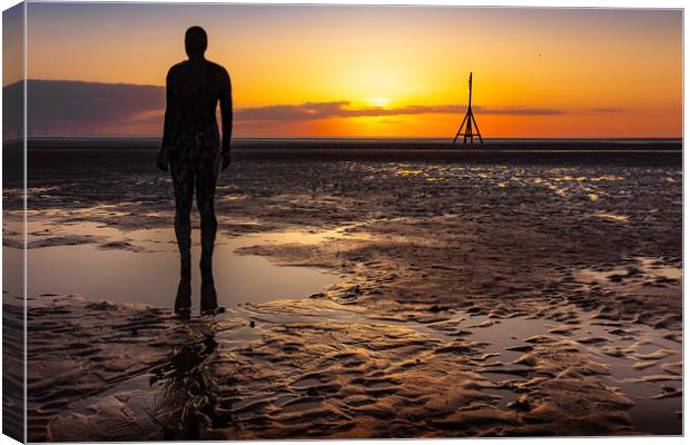 Sunset across Crosby Beach  Canvas Print by Andrew George