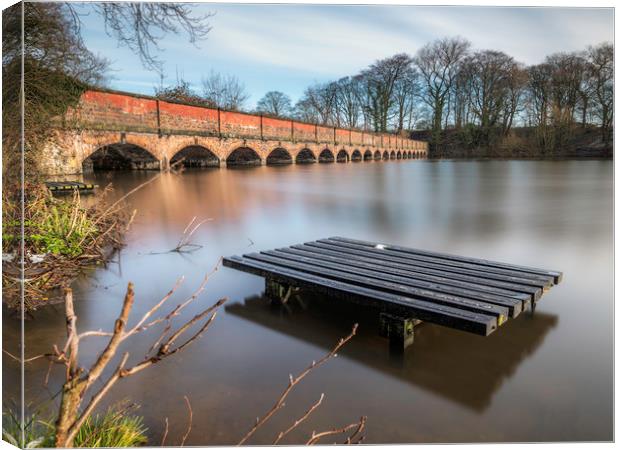 Carr Mill Dam and the 19 Arch Bridge  Canvas Print by Andrew George