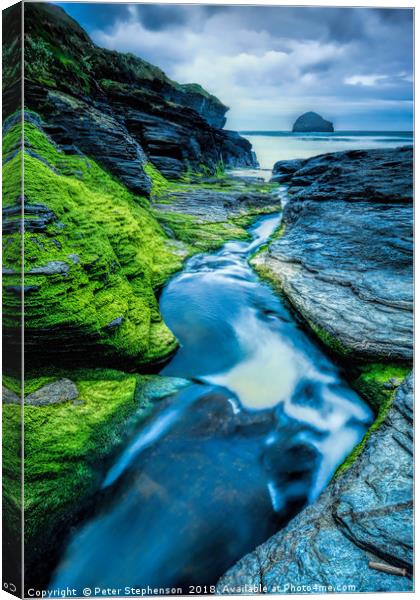  Stream leading to Trebarwith Strand               Canvas Print by Peter Stephenson