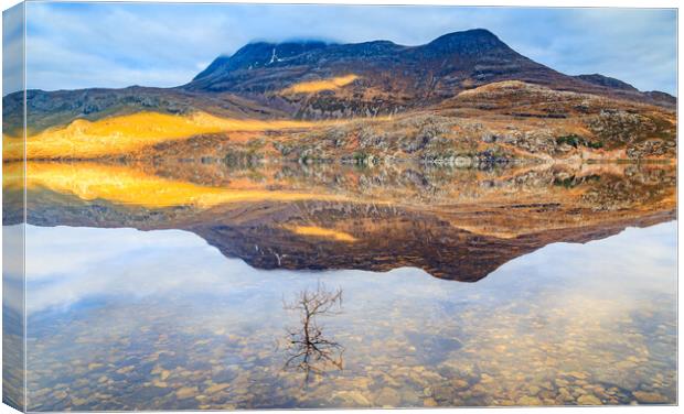 Slioch reflected in Loch Maree Canvas Print by John Frid