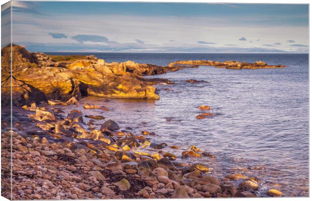 Rocks Panorama at Hopeman Beach Canvas Print by John Frid