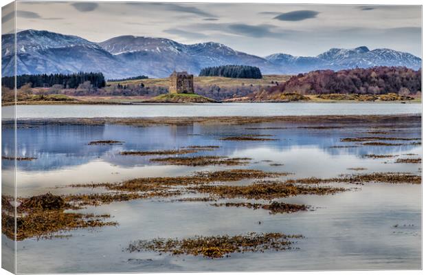 Castle Stalker on Loch Linnie Canvas Print by John Frid