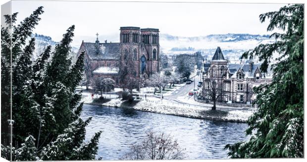 Inverness Cathedral in the Snow Canvas Print by John Frid