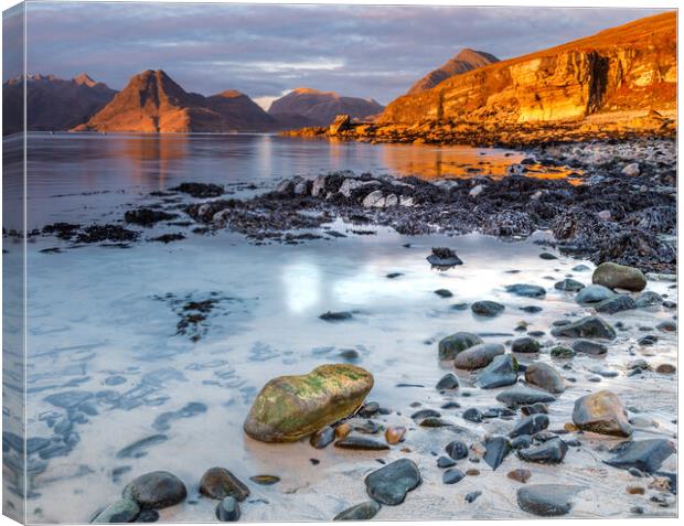 The Cuillin Range at Sunset from Elgol Beach Isle of Skye Canvas Print by John Frid