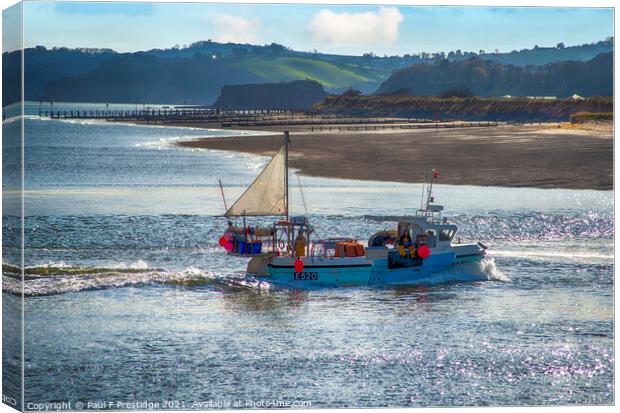 A Fishing Boat off Dawlish Warren, Devon Canvas Print by Paul F Prestidge