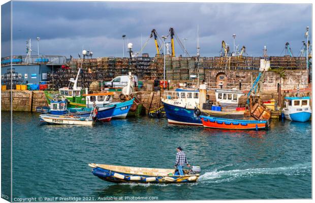 Bustling Brixham Harbour Canvas Print by Paul F Prestidge