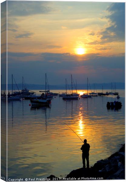 Angler at Sunset, Brixham Canvas Print by Paul F Prestidge