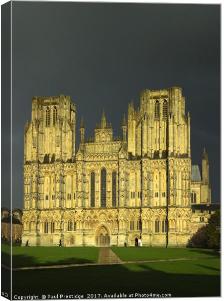 Wells Cathedral in Storm Lighting Canvas Print by Paul F Prestidge