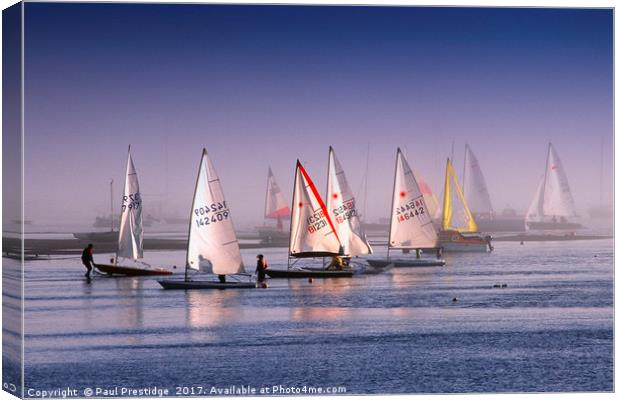 Dinghies in the Mist in the Exe Estuary Canvas Print by Paul F Prestidge
