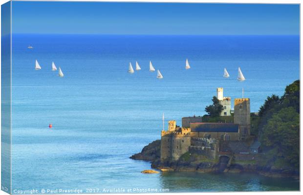 Yachts Racing off Dartmouth Castle and Church Canvas Print by Paul F Prestidge