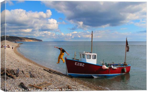 Jumping Ashore at Beer, Jurassic Coast, Devon      Canvas Print by Paul F Prestidge