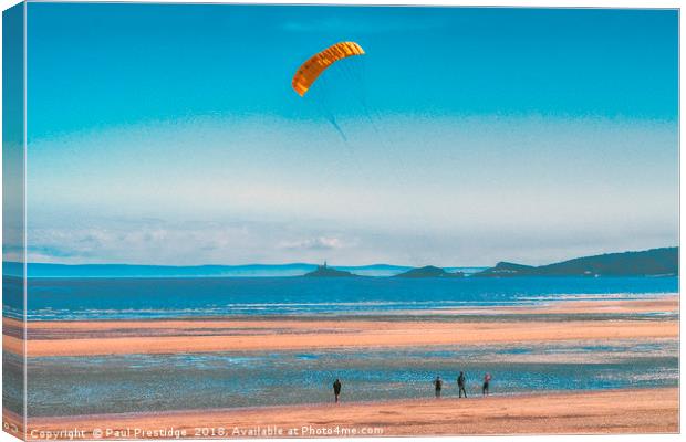 Swansea Beach Kite Flyers Canvas Print by Paul F Prestidge