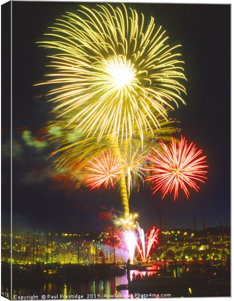 Dartmouth Regatta Fireworks Canvas Print by Paul F Prestidge