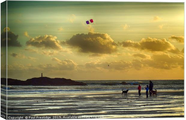 Kite Flying at Bigbury- on- Sea Canvas Print by Paul F Prestidge