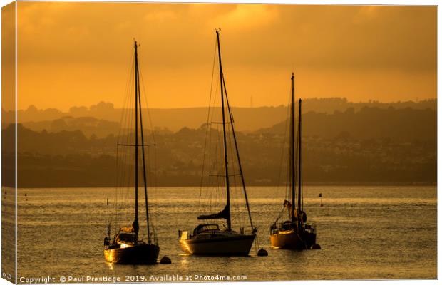 Moored Yachts at Sunset Canvas Print by Paul F Prestidge