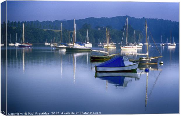 Moored Boats on the River Dart Canvas Print by Paul F Prestidge