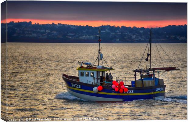 Crab Fishing Boat returning to Port Canvas Print by Paul F Prestidge