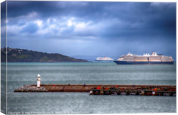 Liners at anchor in Torbay Canvas Print by Paul F Prestidge