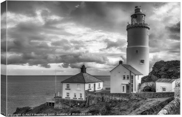 Start Point Lighthouse and Buildings Monochrome Canvas Print by Paul F Prestidge