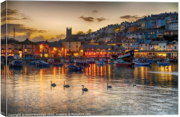 Serene Sunset at Brixham Harbour Canvas Print by Paul F Prestidge