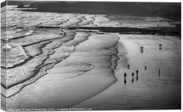 A Walk on the Beach,  Monochrome Canvas Print by Paul F Prestidge