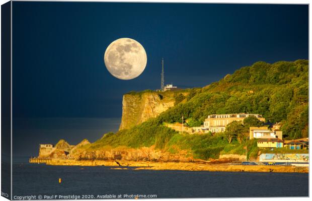 Full Moon over Berry Head Canvas Print by Paul F Prestidge