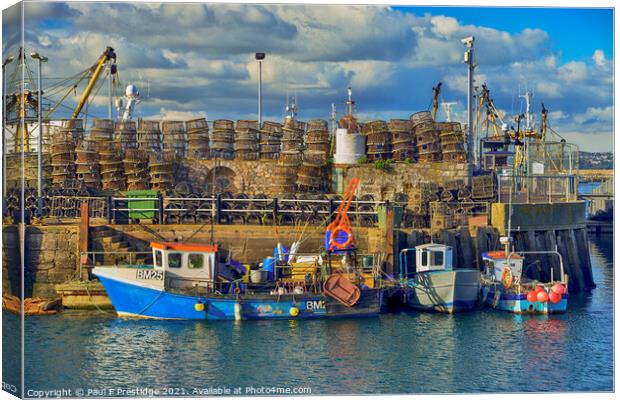 Boats and Crab Pots at Brixham, Canvas Print by Paul F Prestidge