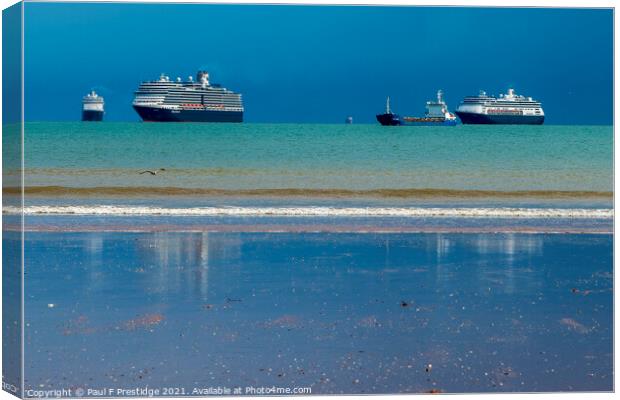 Cruise Ships off Goodrington Devon Canvas Print by Paul F Prestidge