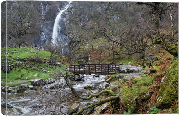 Bridge to Welsh Waterfall   Canvas Print by Alan Barr