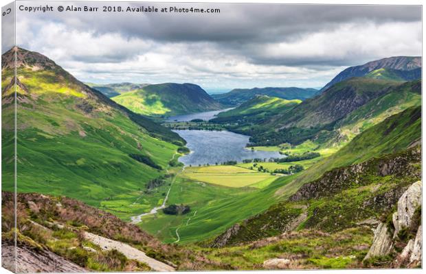 Buttermere and Crummock Water from Fleetwith Pike  Canvas Print by Alan Barr