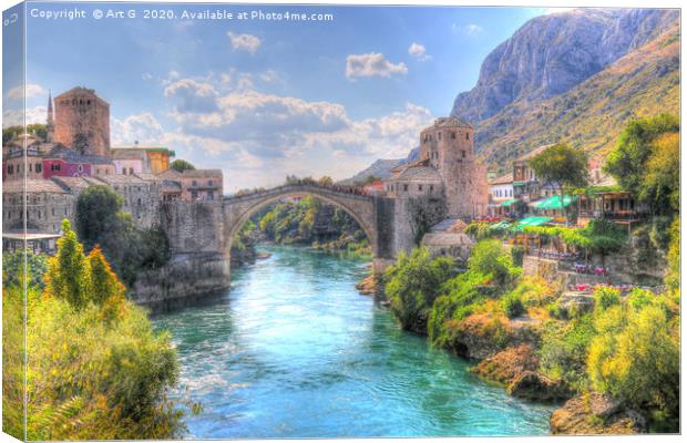 Stari Most over River Neretva in Mostar, Bosnia Canvas Print by Art G