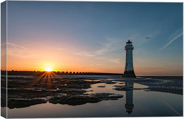 New Brighton Lighthouse Sunset Canvas Print by Graham Morris