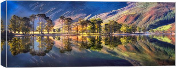 Summer Morning Reflections at Buttermere Canvas Print by Dave Massey