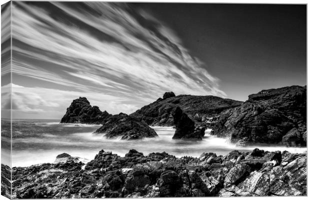 Kynance Cove in Black and White Canvas Print by Jennifer Higgs