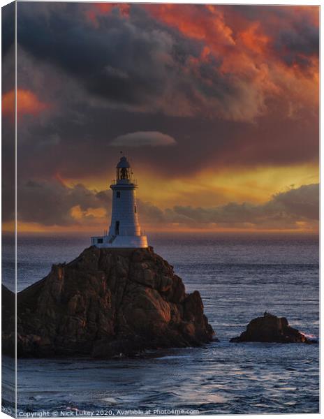 Le Corbiere Lighthouse  Jersey Canvas Print by Nick Lukey