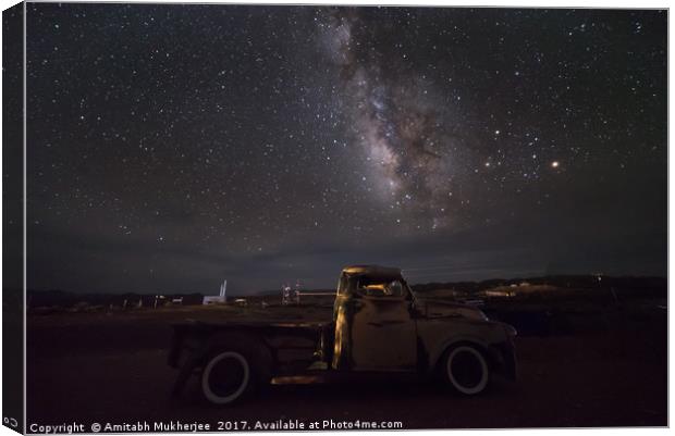 Abandoned truck and the milky way Canvas Print by Amitabh Mukherjee