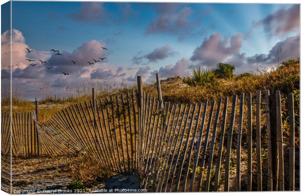 Fence Beside Sunset Beach Canvas Print by Darryl Brooks