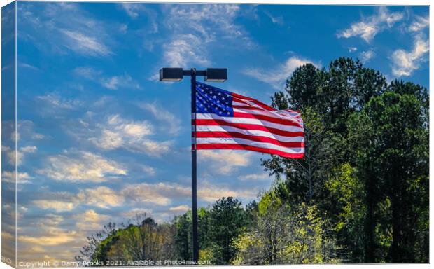American Flag on LIght Pole Canvas Print by Darryl Brooks